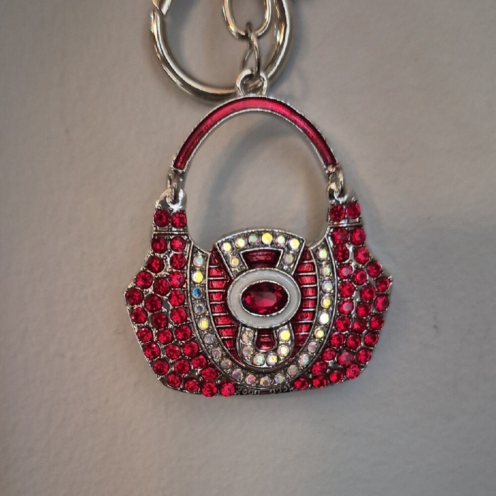 Purse Shaped Bag Charm Key Charm Red and Silver Handbag Keychain - Picture 8 of 8
